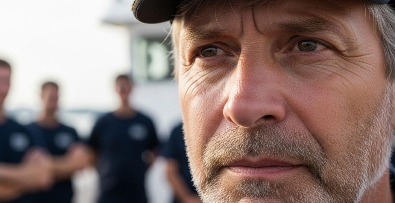Portrait en gros plan d’un capitaine calme et posé dirigeant son équipage sur un voilier