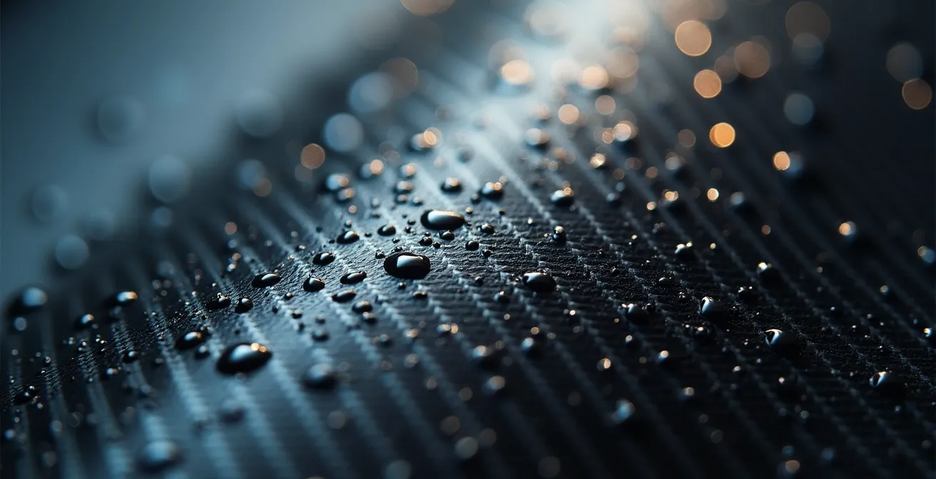 Gros plan sur un foil en fibre de carbone avec ses couches visibles et sa texture complexe