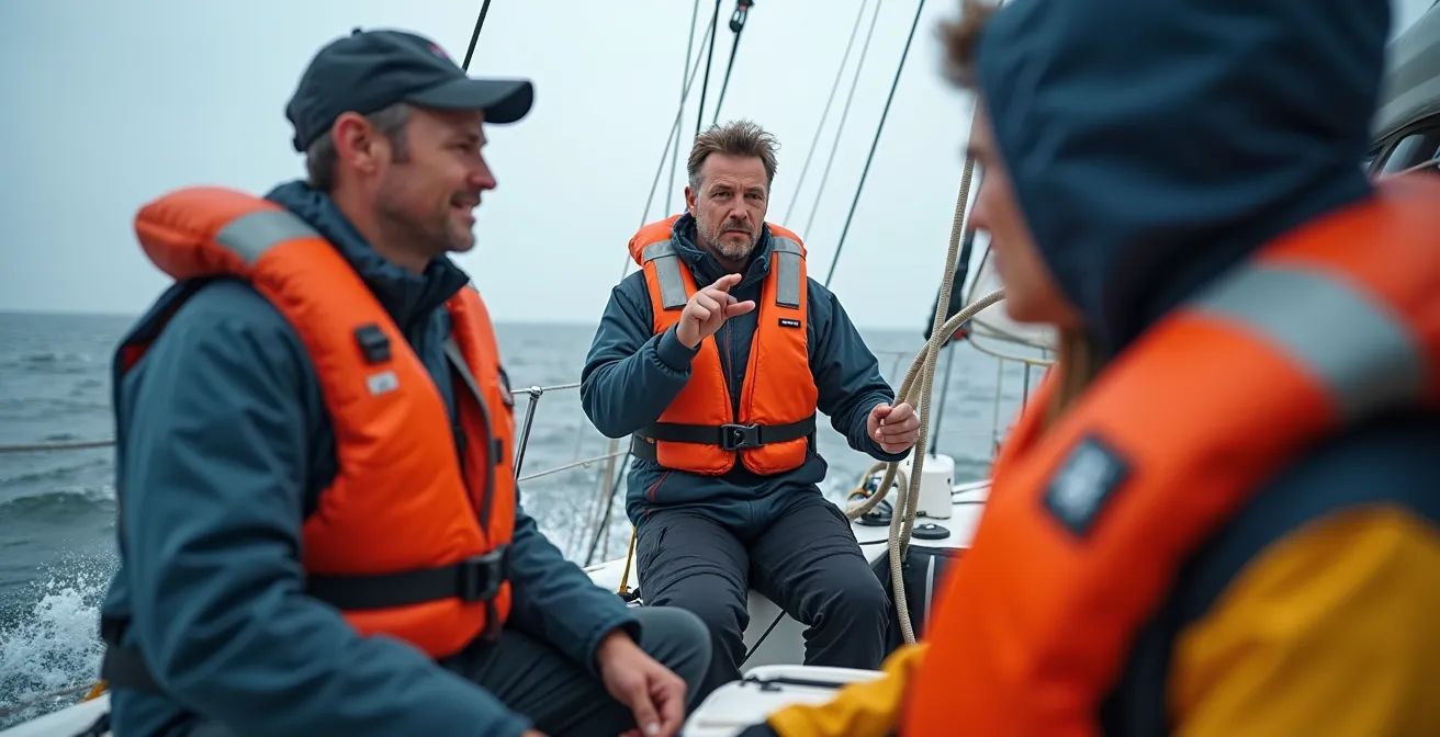 Équipage en formation travaillant ensemble lors d'une manœuvre complexe