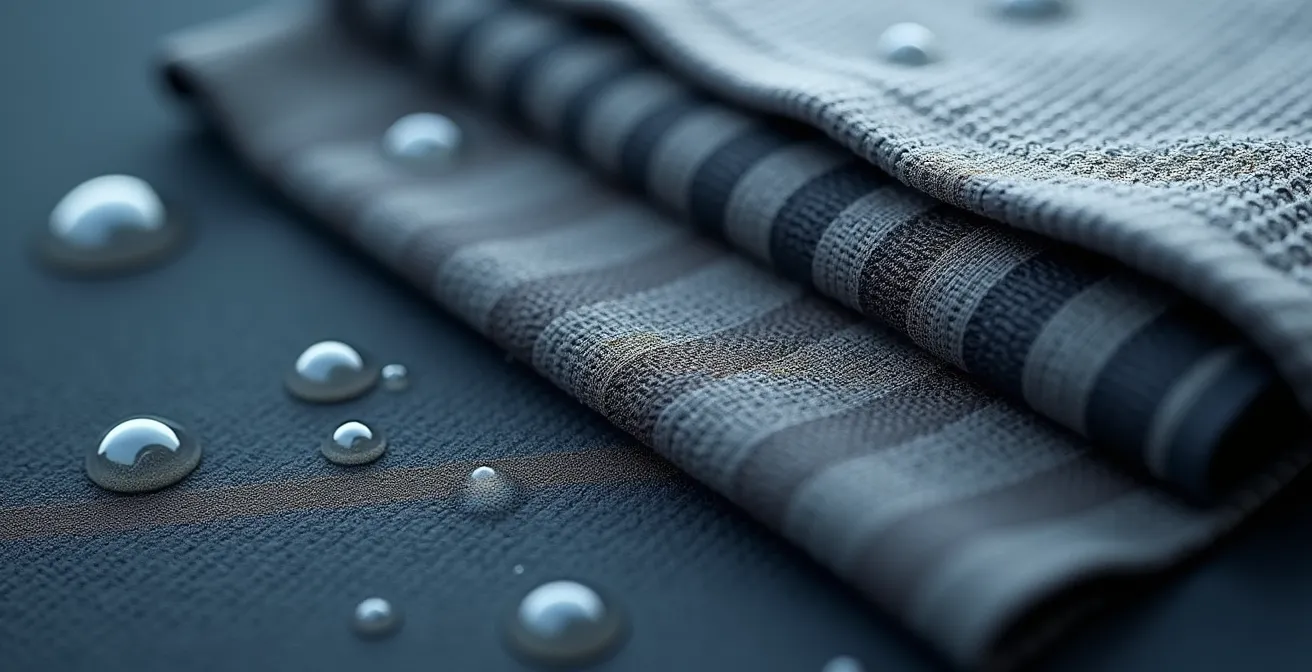 Schéma visuel du système trois couches avec différentes textures de tissus techniques